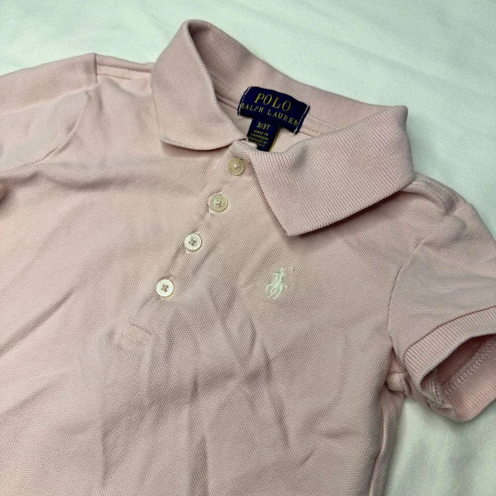 RALPH LAUREN Girls 3T Pink Short Sleeve Polo‎ Shirt White Pony